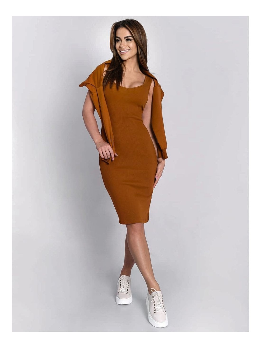 Set de damă rochie creion și bluză oversize scurtă taba FI765